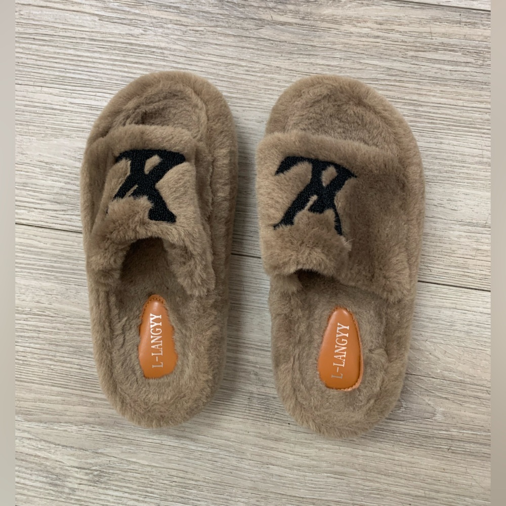 Tan Fuzzy Slippers